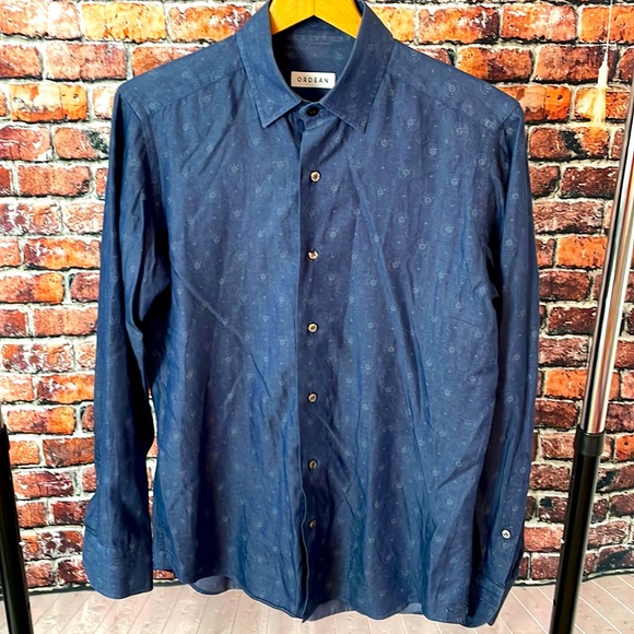 Ordean men’s small long sleeve button down shirt blue pattern soft wash - Picture 2 of 7